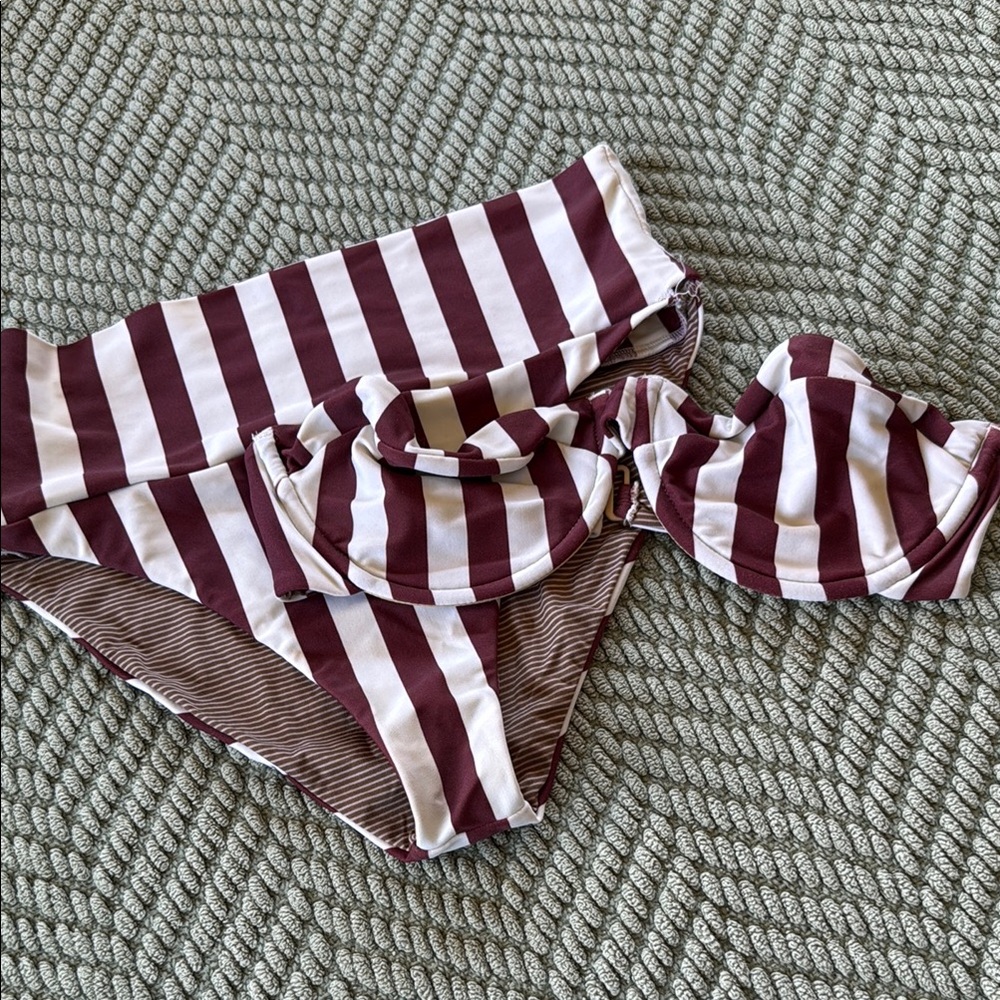 acacia swimwear Maroon and White Striped Bikini Set